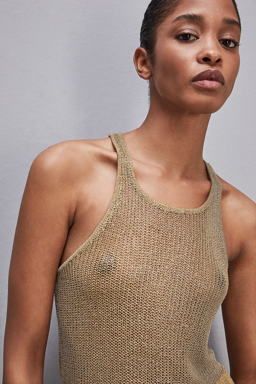 Gold Patrizia Pepe Mesh Top With Metal Effect | AXO172583