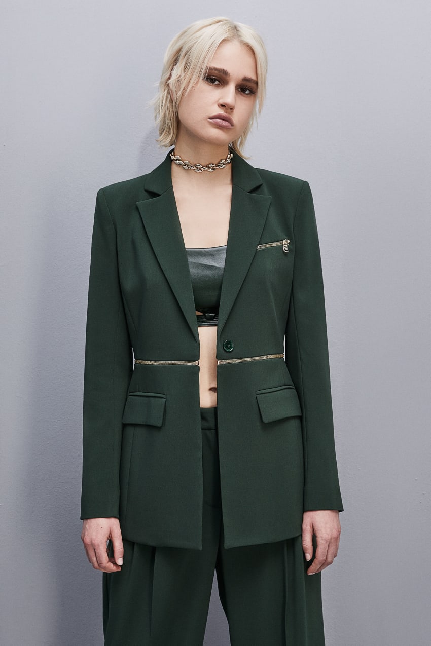 Green Patrizia Pepe Essential Crepe Jacket With Zipper | WNG984316