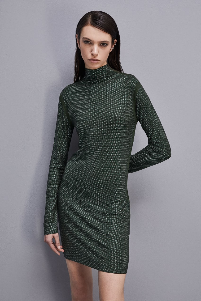 Green Patrizia Pepe Jersey Dress With Rhinestones | EVI528943