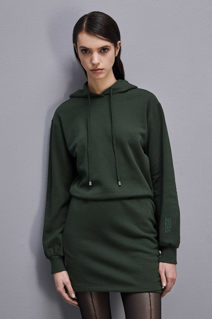 Green Patrizia Pepe Long-sleeved Fleece Dress | BQD103784