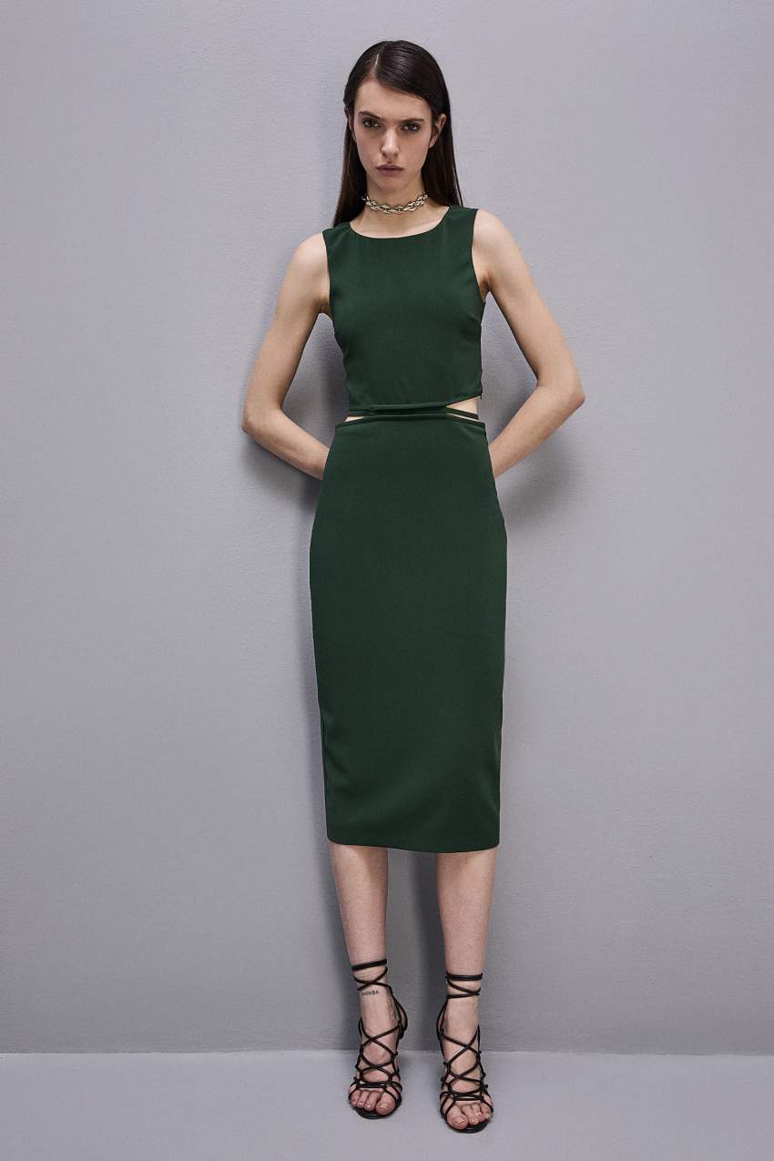 Green Patrizia Pepe Stretch Crew Neck Sleeveless Midi Dress | GXL712089