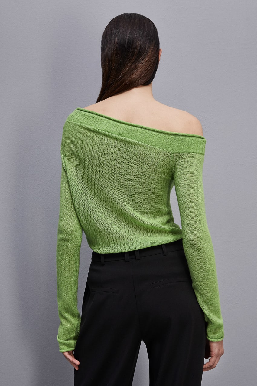 Green Patrizia Pepe Wool Sweater With Wide Neckline | MNB245179