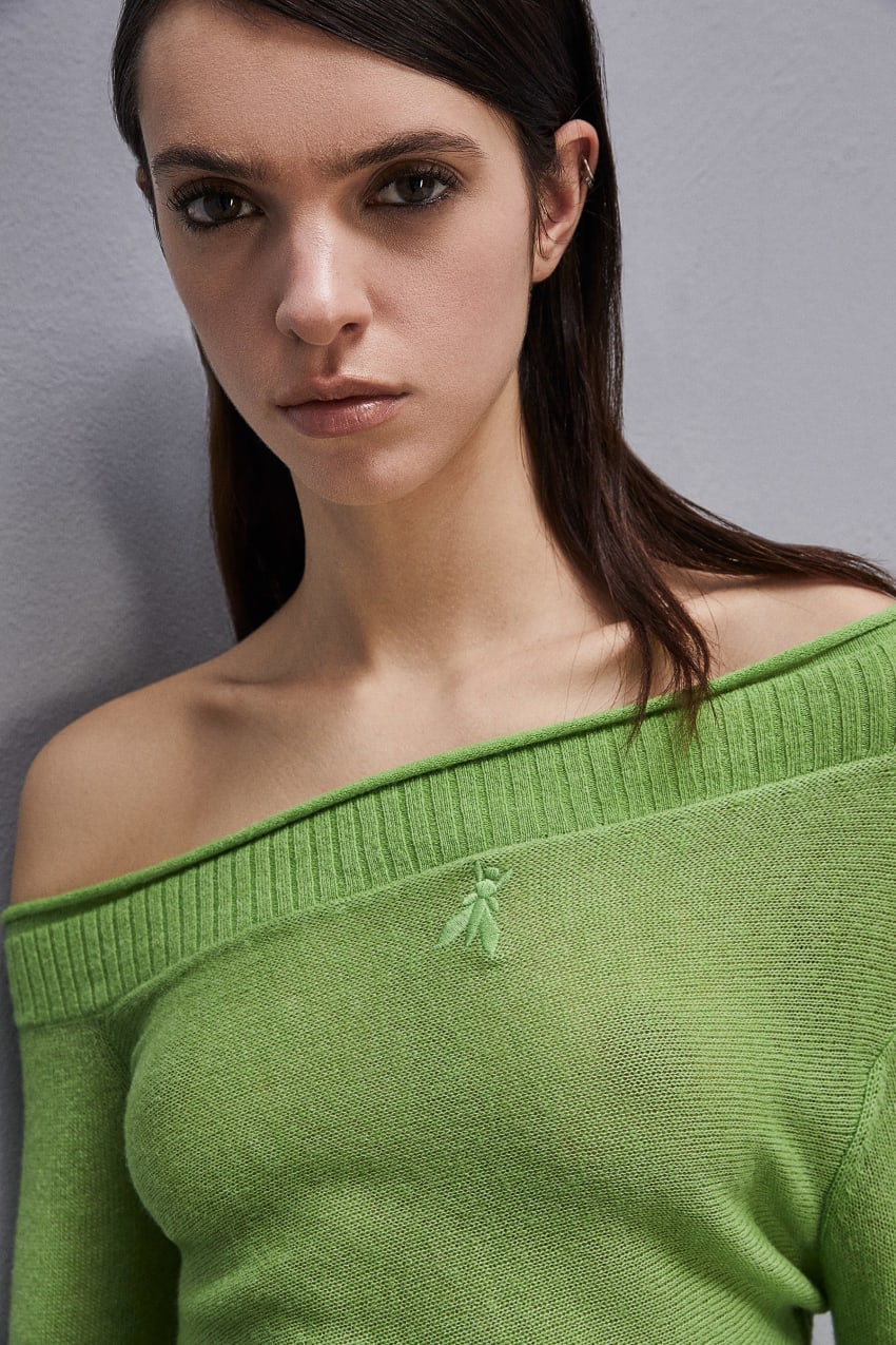 Green Patrizia Pepe Wool Sweater With Wide Neckline | MNB245179