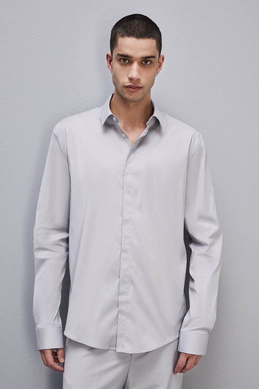 Grey Patrizia Pepe Fitted Shirt Without Pleats In Viscose Twill | LWY598312