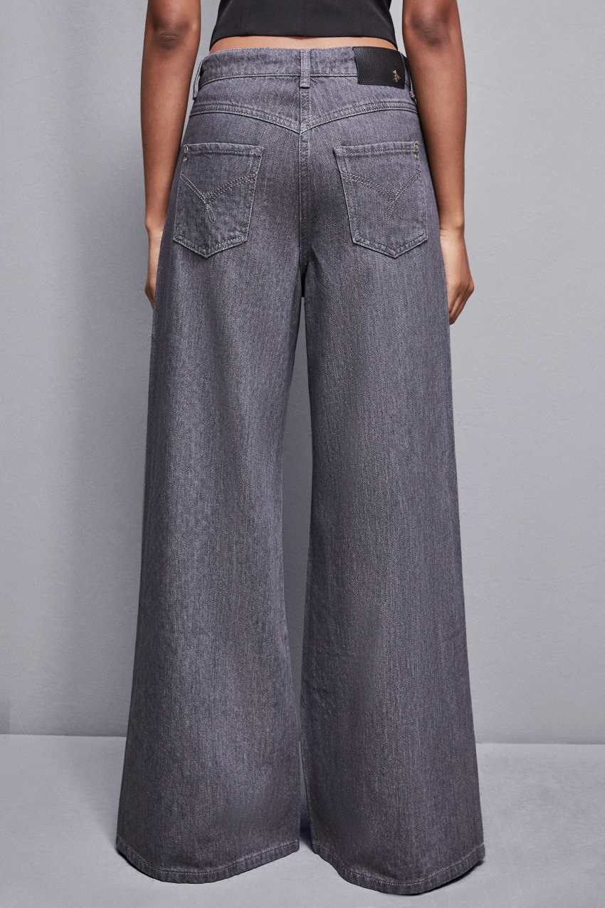 Grey Patrizia Pepe Gray Wide Leg Low-waisted Jeans With Rhinestones | ZET938417