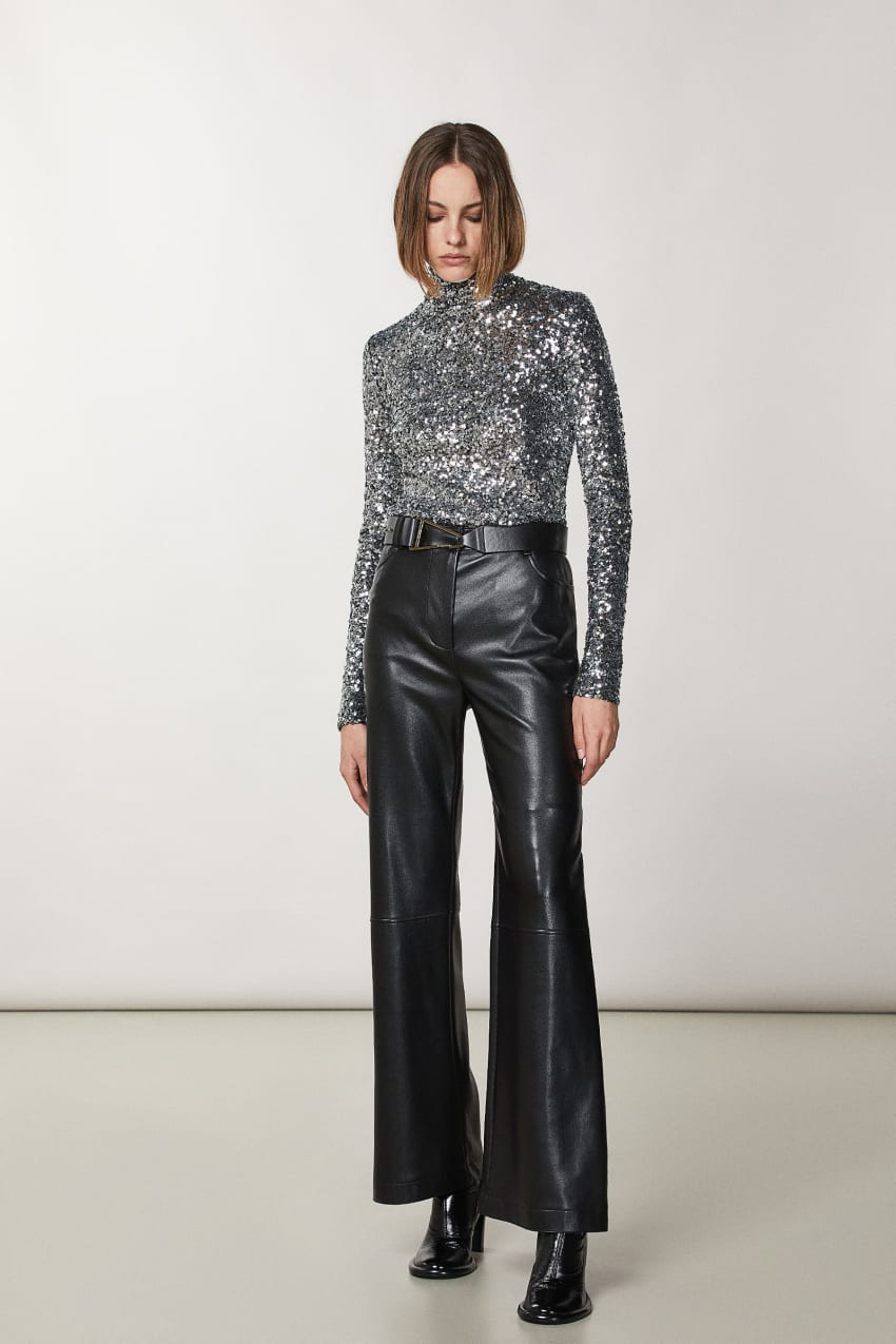 Grey Patrizia Pepe High Neck T-shirt With Sequins | MRW285107