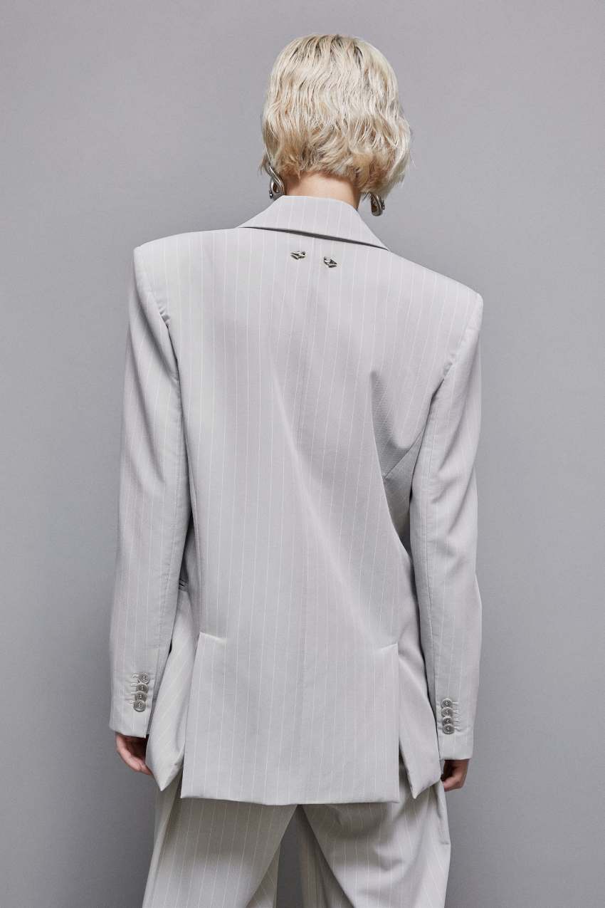 Grey Patrizia Pepe Pinstriped One-button Flannel Blazer | XUY981475