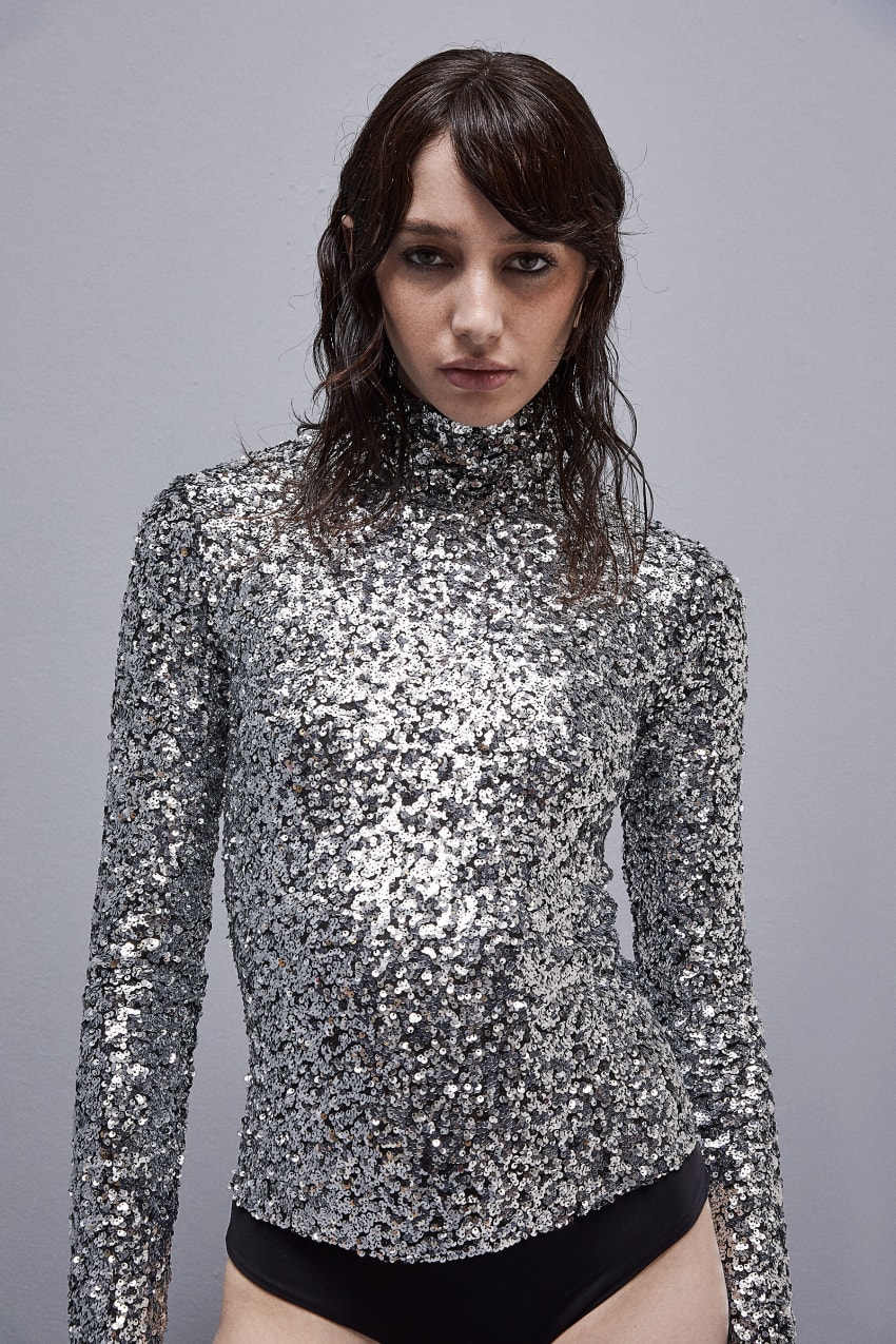 Grey Patrizia Pepe Sequined Body Shirt | PEG810567