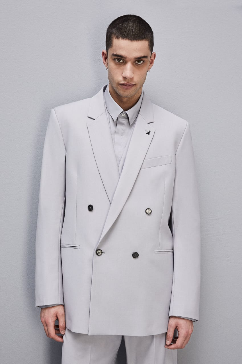 Grey Patrizia Pepe Straight Double-breasted Jacket In Cool Wool | ACX620158