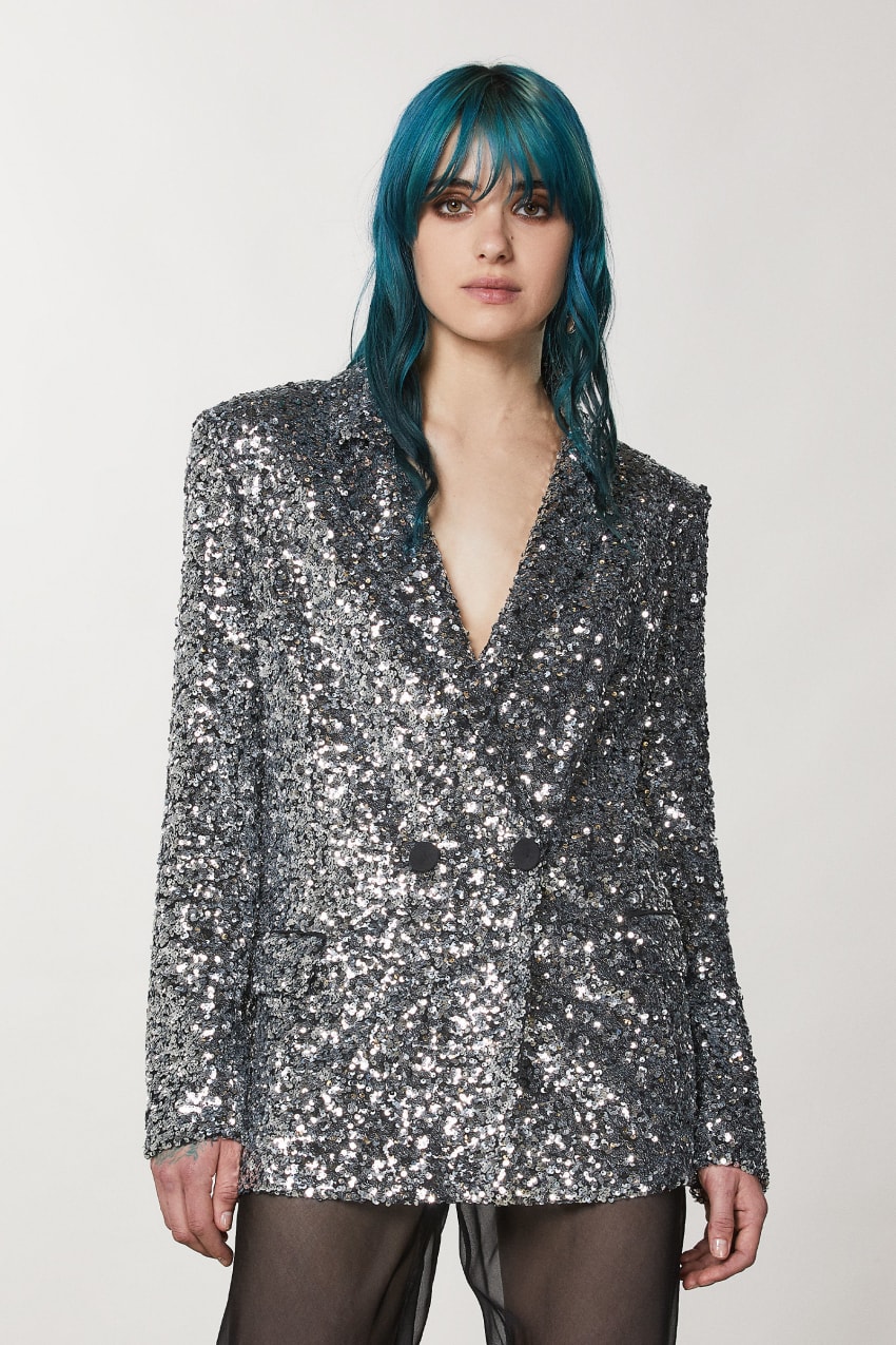 Grey Patrizia Pepe Two-button Jacket With Sequins | IKO481602