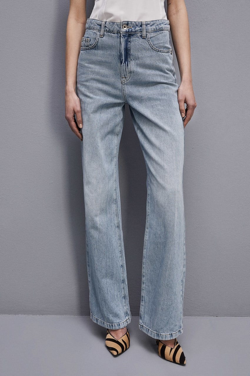 Light Blue Patrizia Pepe Denim Pants With Rhinestones | UKB273698