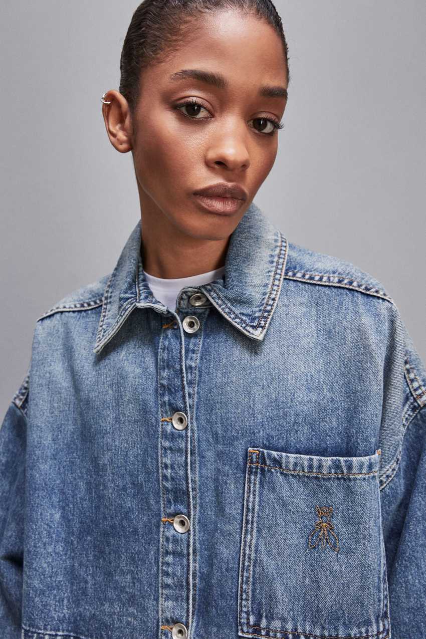 Light Blue Patrizia Pepe Long-sleeved Shirt In Jeans Blue | UYO173062