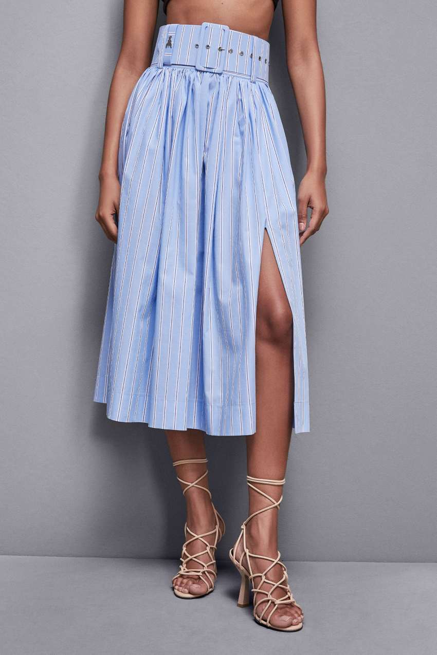 Light Blue Patrizia Pepe Midi Flared Skirt With Belt | GQU483105