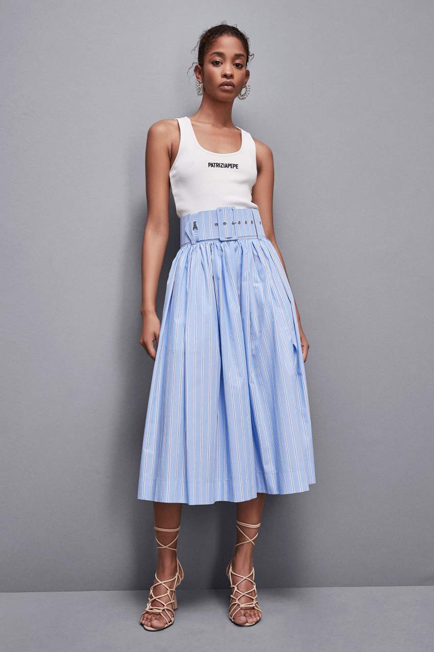 Light Blue Patrizia Pepe Midi Flared Skirt With Belt | GQU483105