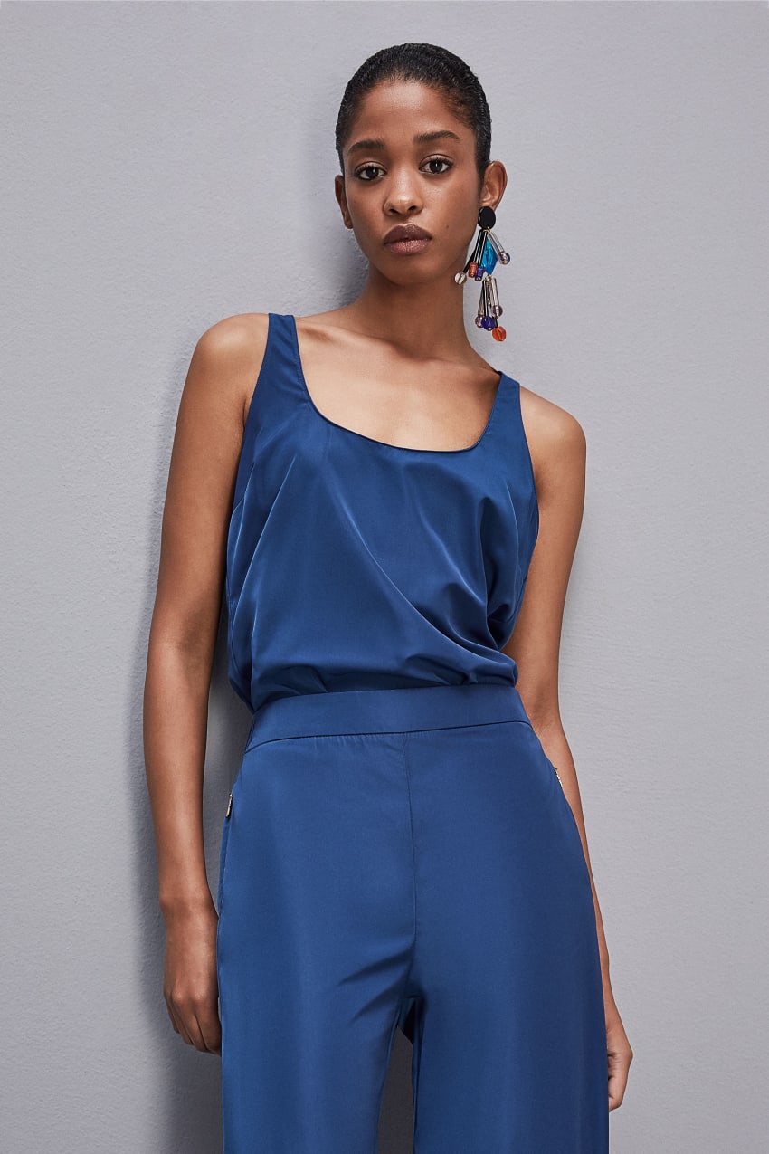 Light Blue Patrizia Pepe Sleeveless Top Shirt With Round Neckline | CYK069147