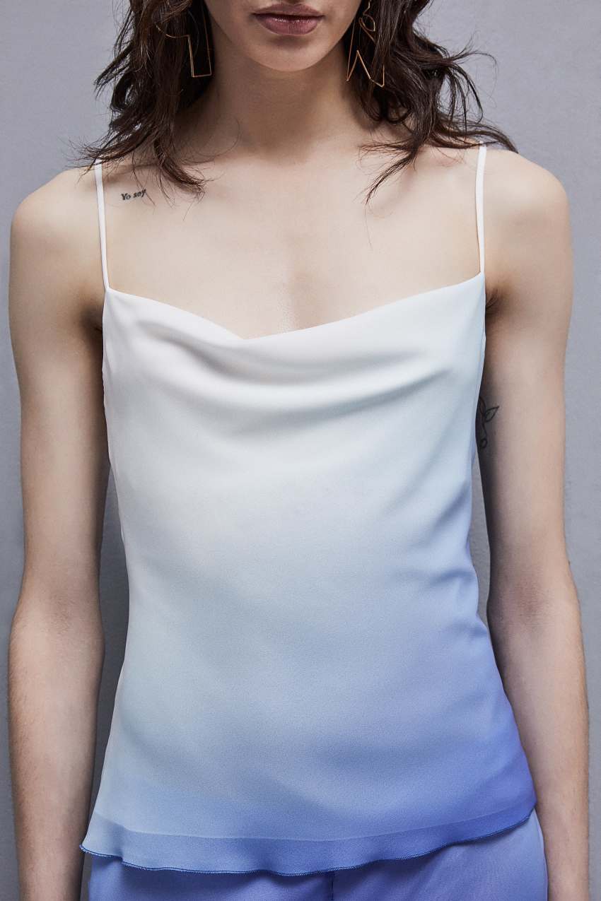 Light Blue Patrizia Pepe Sleeveless Top With Drop Neckline In Chiffon | NME176498