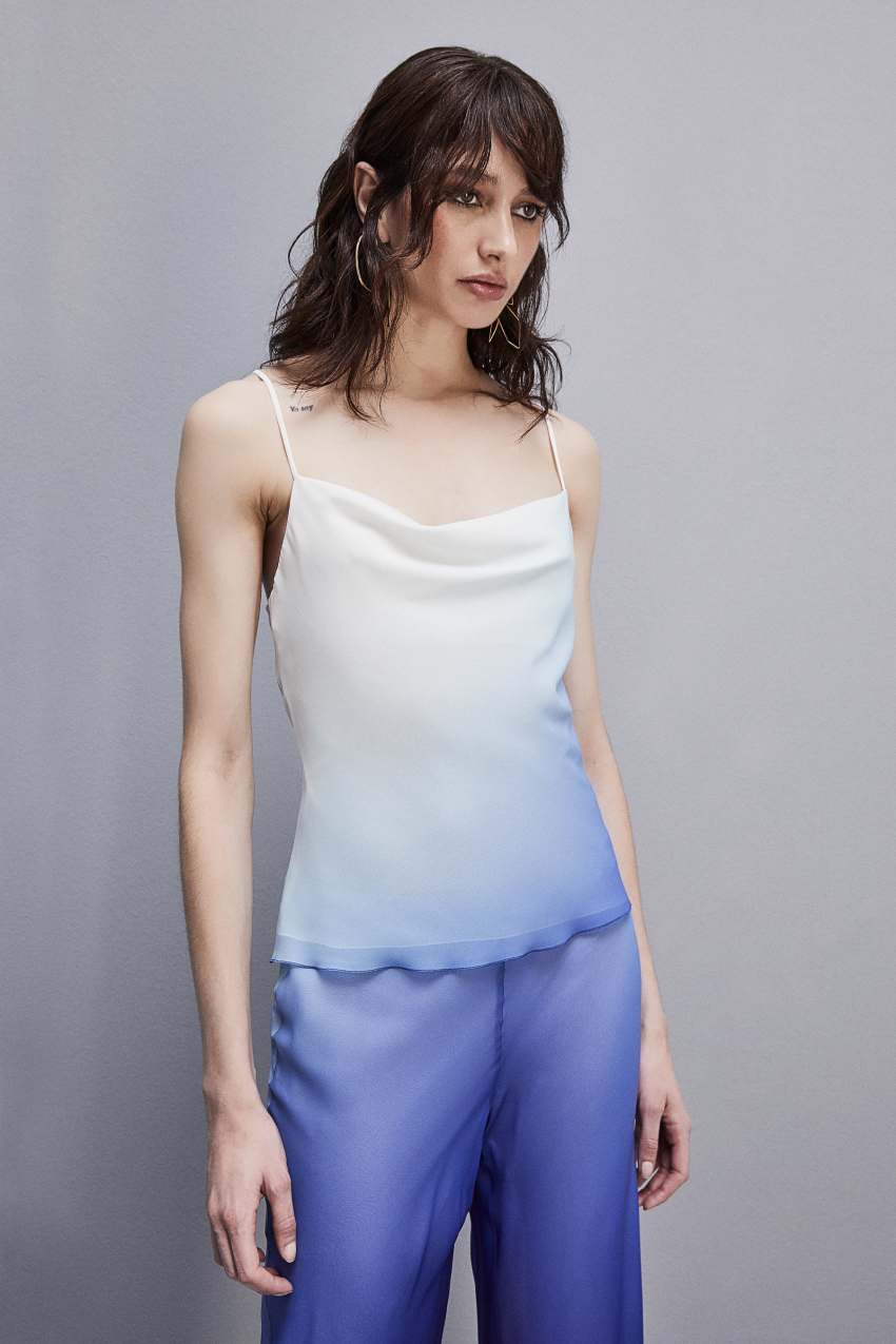 Light Blue Patrizia Pepe Sleeveless Top With Drop Neckline In Chiffon | NME176498