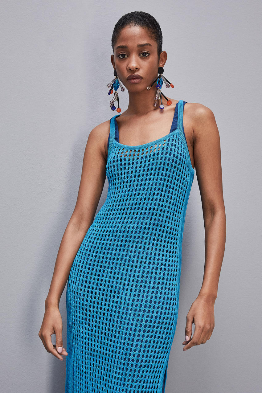 Light Blue Patrizia Pepe Sleeveless Viscose Blend Mesh Dress | TGA123758