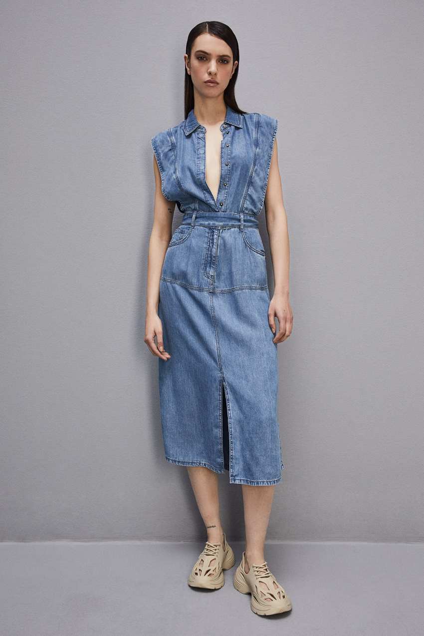 Light Blue Patrizia Pepe Tencel Denim Sleeveless Dress | HOQ857961