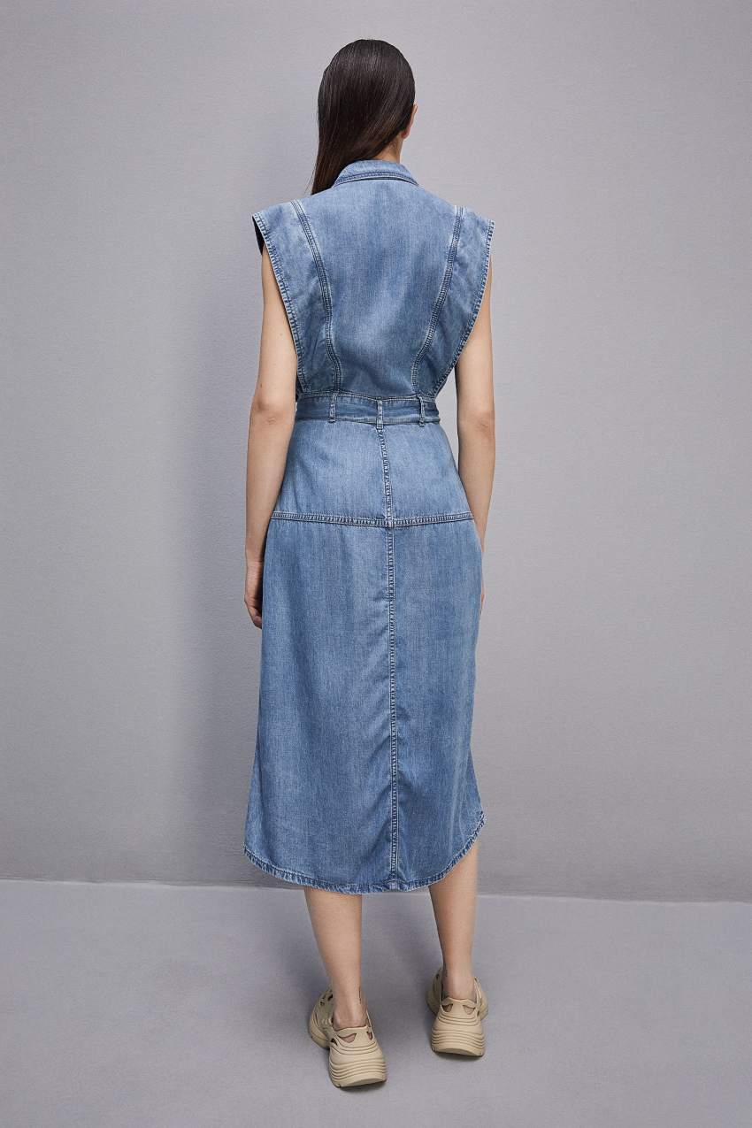 Light Blue Patrizia Pepe Tencel Denim Sleeveless Dress | HOQ857961