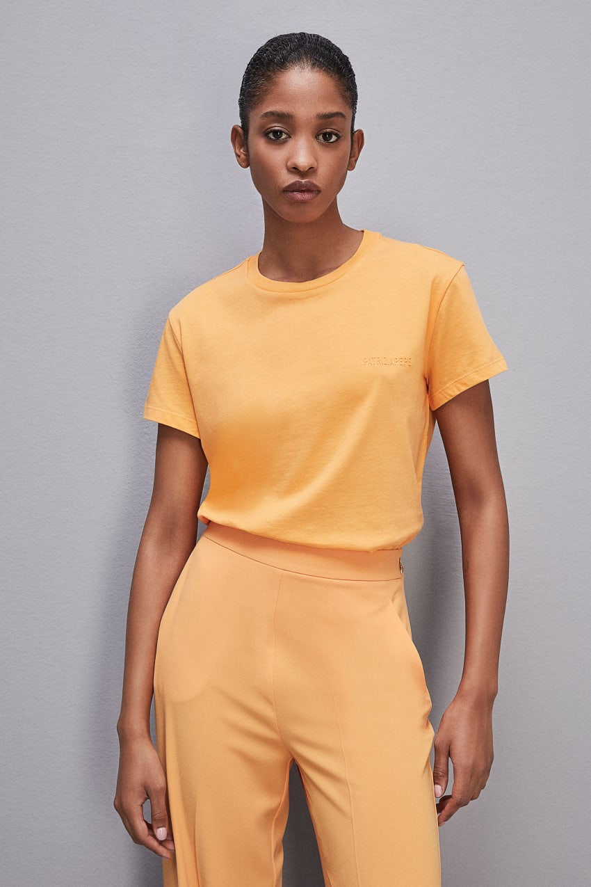 Orange Patrizia Pepe Short-sleeved T-shirt With Logo In Organic Cotton | TMH845927