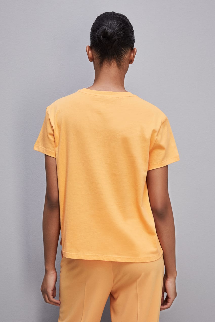 Orange Patrizia Pepe Short-sleeved T-shirt With Logo In Organic Cotton | TMH845927