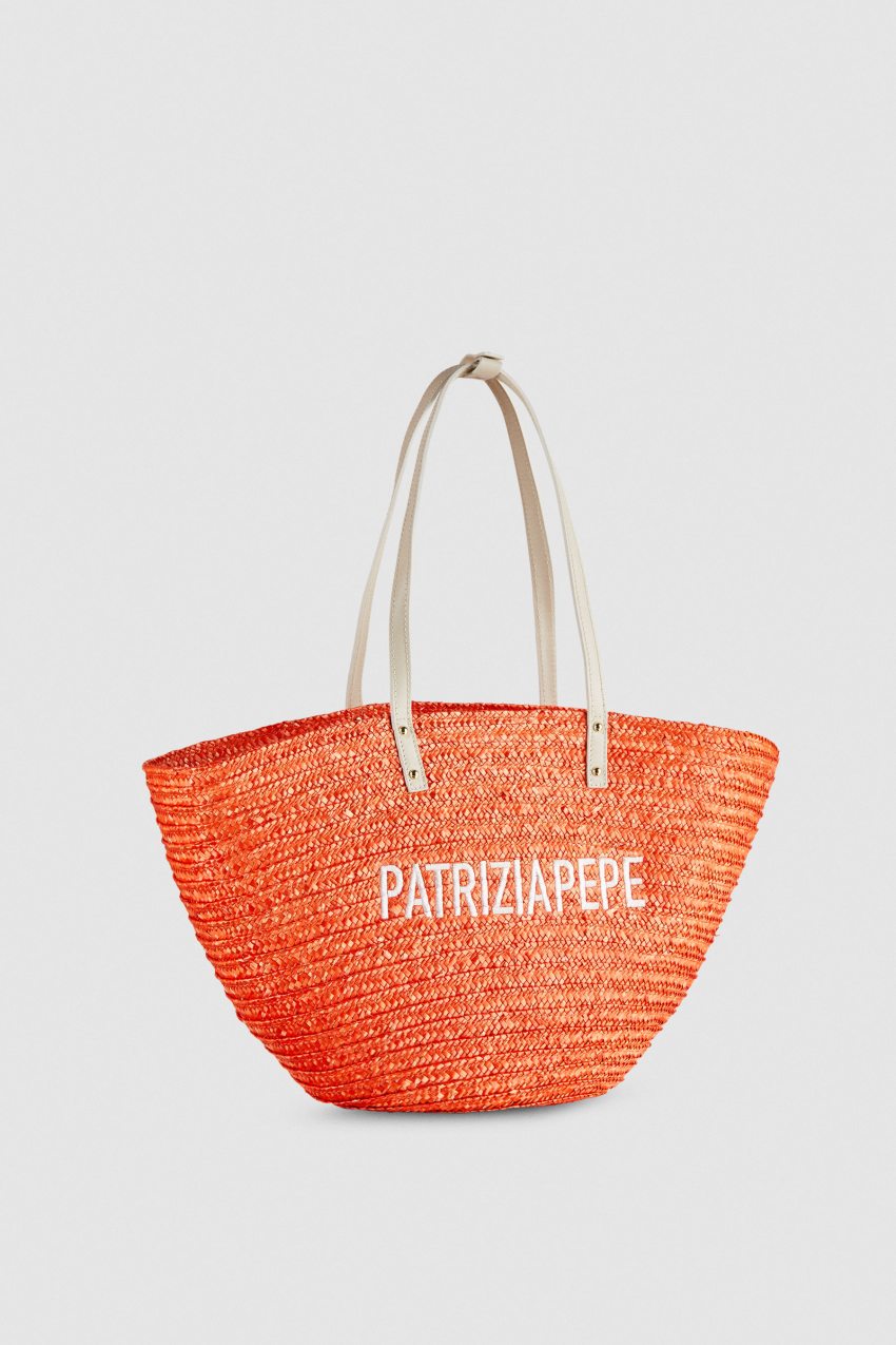 Orange Patrizia Pepe Wide Braided Straw Shopping Bag | PKF562401