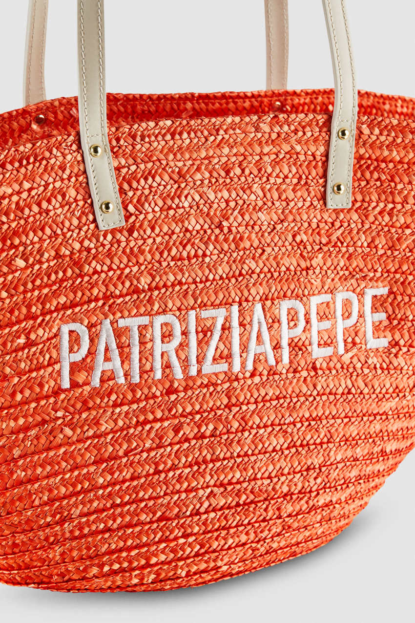 Orange Patrizia Pepe Wide Braided Straw Shopping Bag | PKF562401