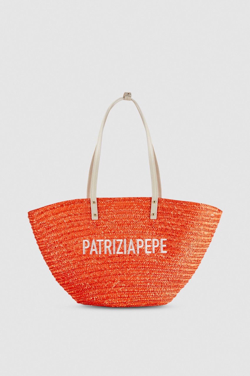 Orange Patrizia Pepe Wide Braided Straw Shopping Bag | PKF562401