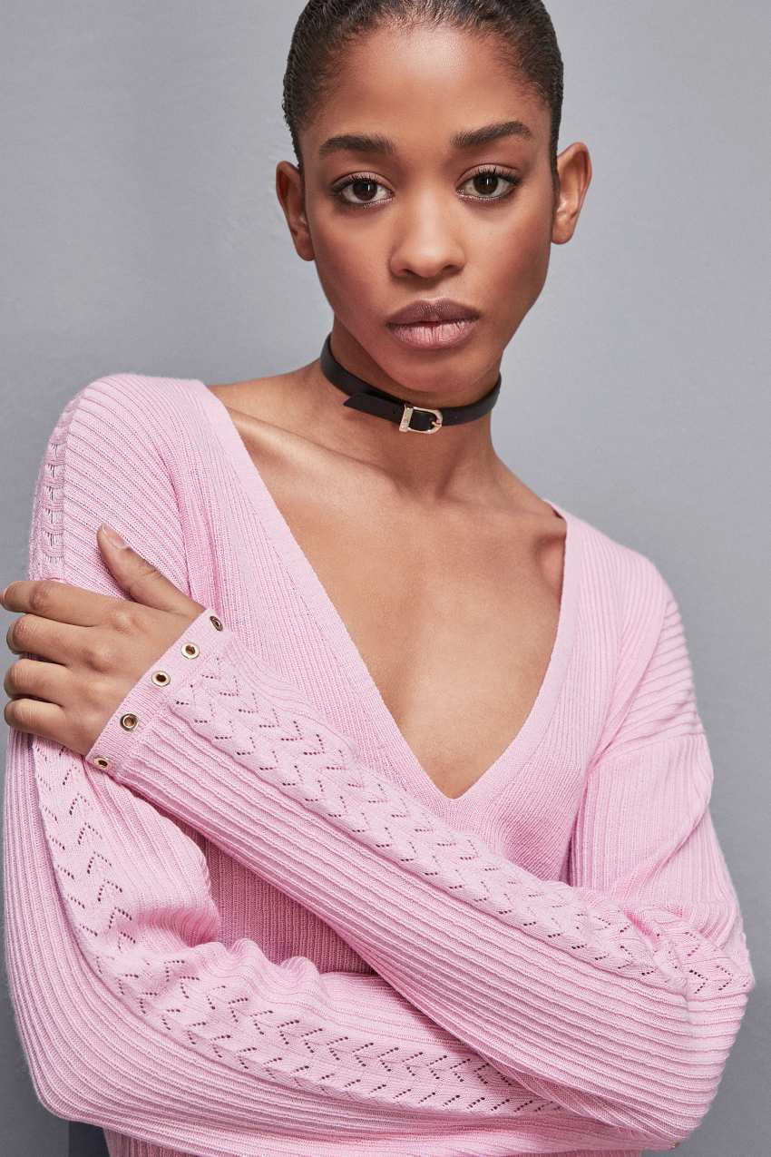 Pink Patrizia Pepe Essential Wool Ribbed Sweater | SET760428