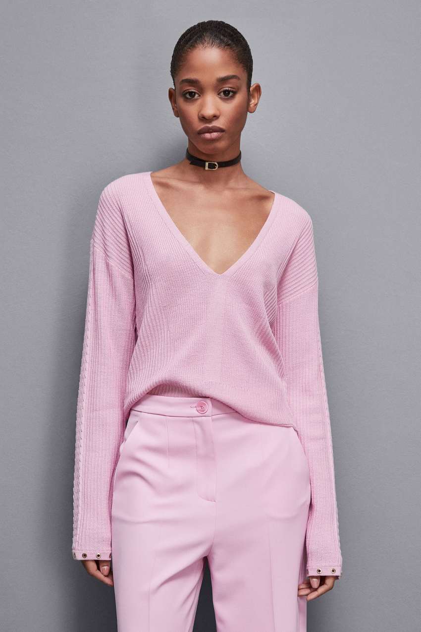 Pink Patrizia Pepe Essential Wool Ribbed Sweater | SET760428