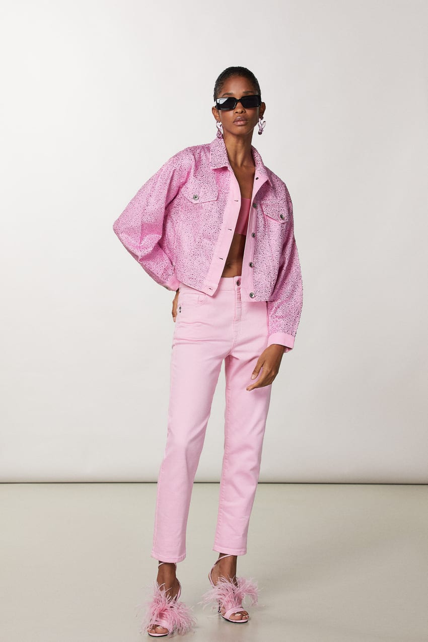 Pink Patrizia Pepe Jeans Jacket With Rhinestones | ZMY035764