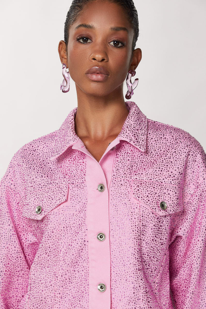 Pink Patrizia Pepe Jeans Jacket With Rhinestones | ZMY035764