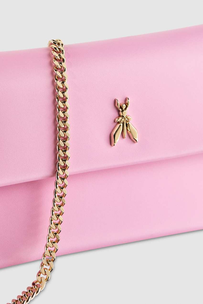 Pink Patrizia Pepe Leather Clutch Bag With Chain Shoulder Strap | ZMQ104827