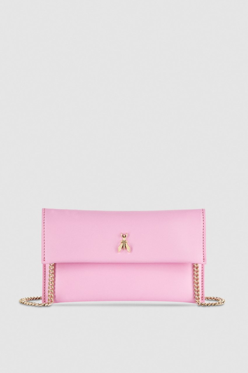 Pink Patrizia Pepe Leather Clutch Bag With Chain Shoulder Strap | ZMQ104827