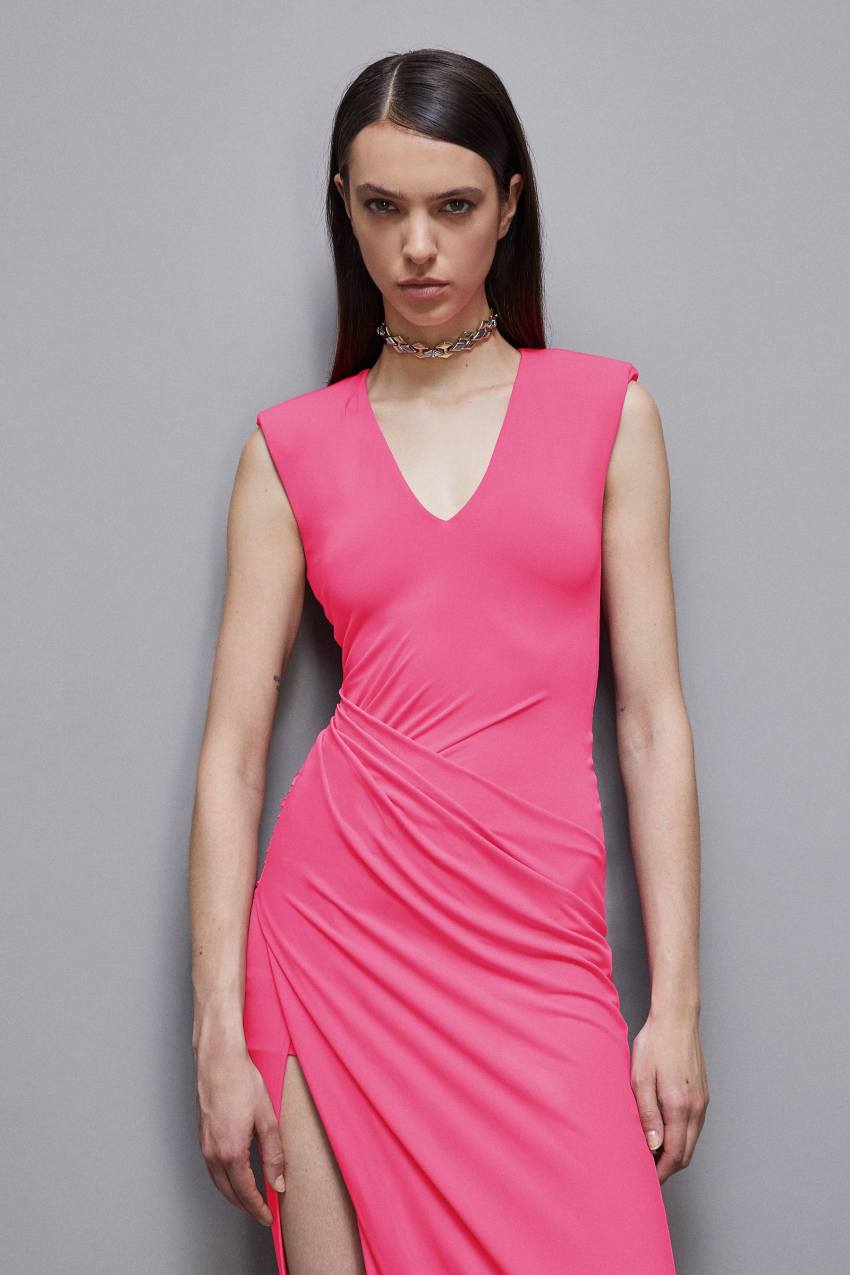 Pink Patrizia Pepe Long Crape Dress With Draping | MRW964731