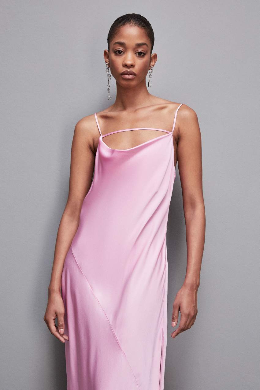 Pink Patrizia Pepe Long Viscose Satin Mermaid Dress | PBG106794