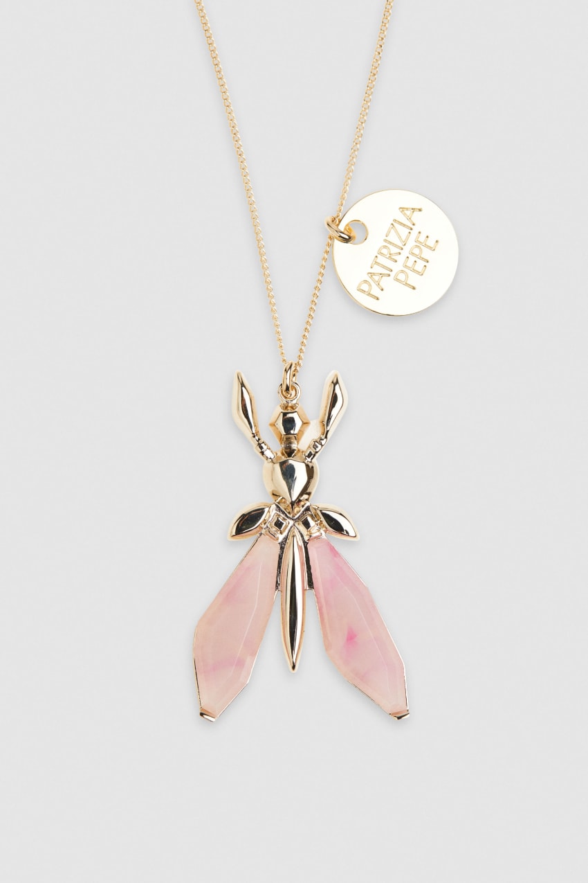 Pink Patrizia Pepe Precious Fly Necklace With Stones | LFV602749