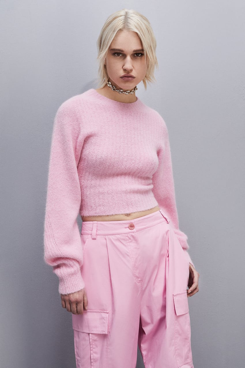 Pink Patrizia Pepe Rib Knit Sweater With Round Neckline | HVL586742