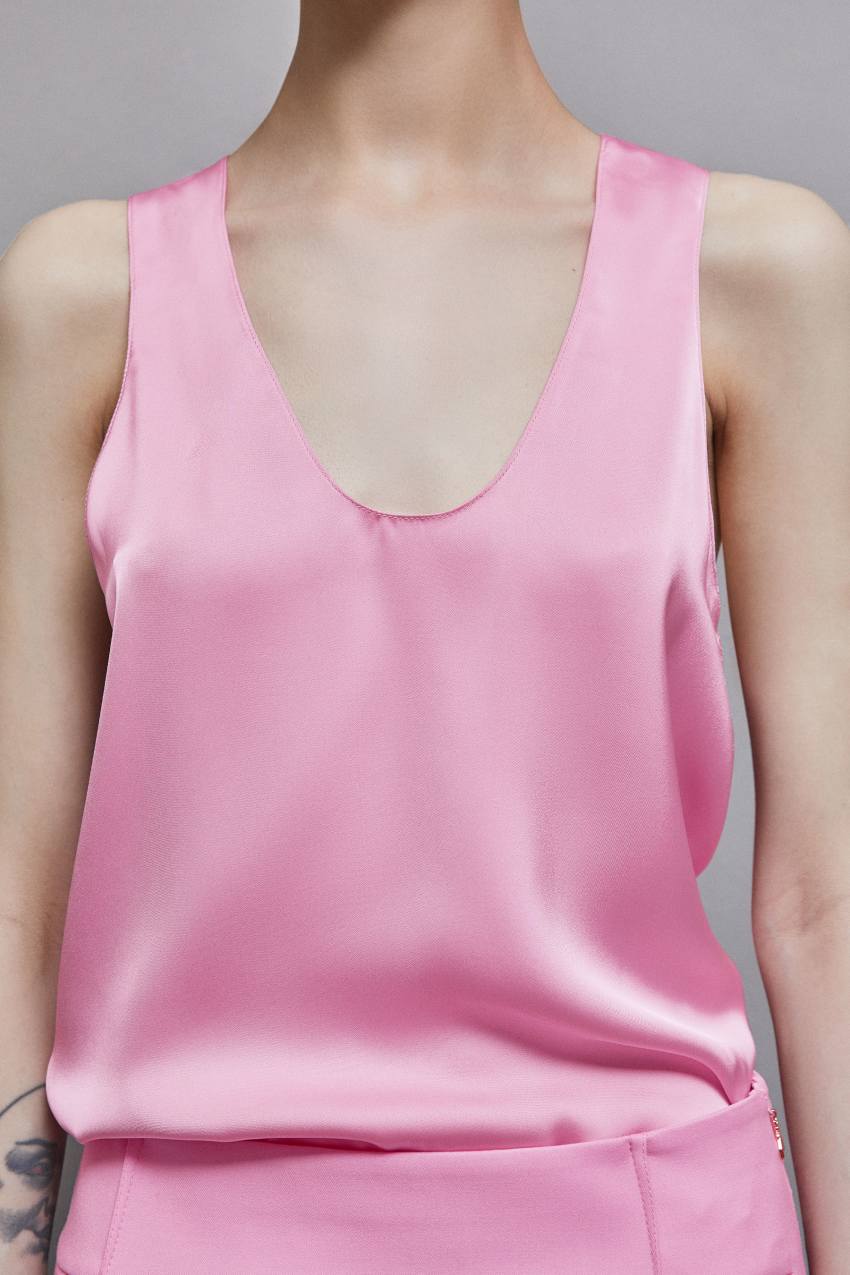 Pink Patrizia Pepe Shiny Satin Blouse | UBW964758