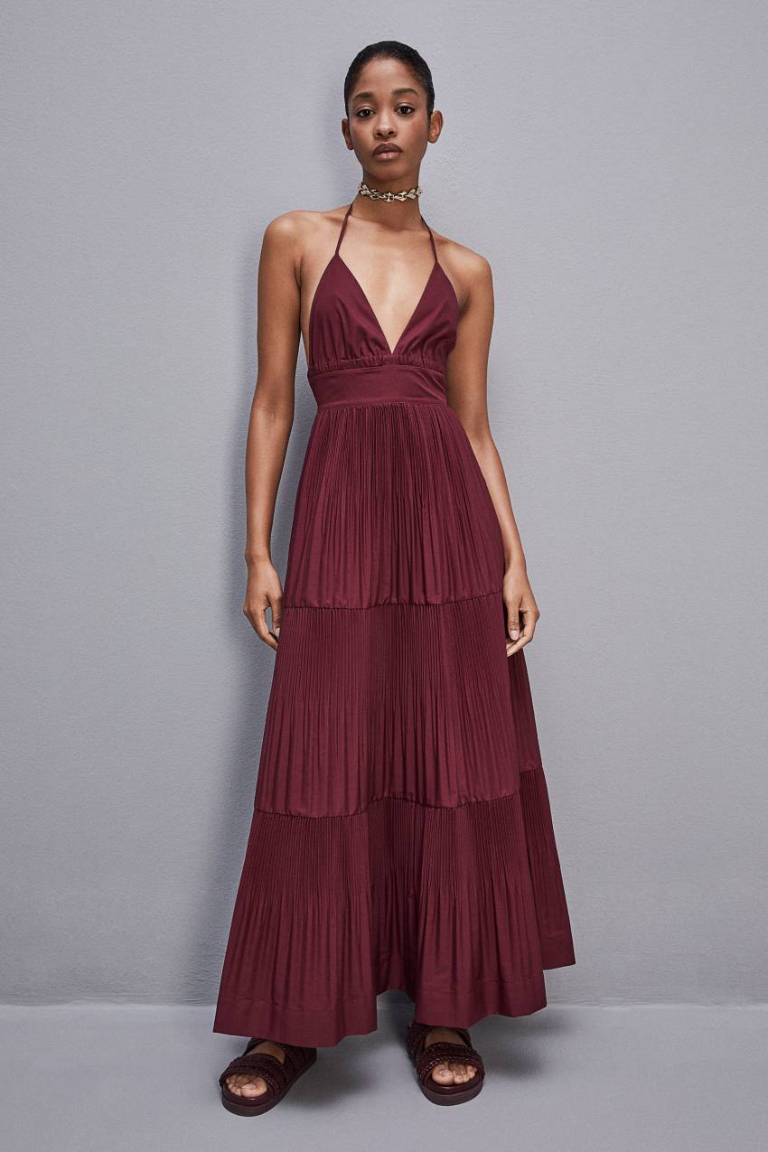 Purple Patrizia Pepe Ankle-length Bare-back Pleated Dress | COI827615