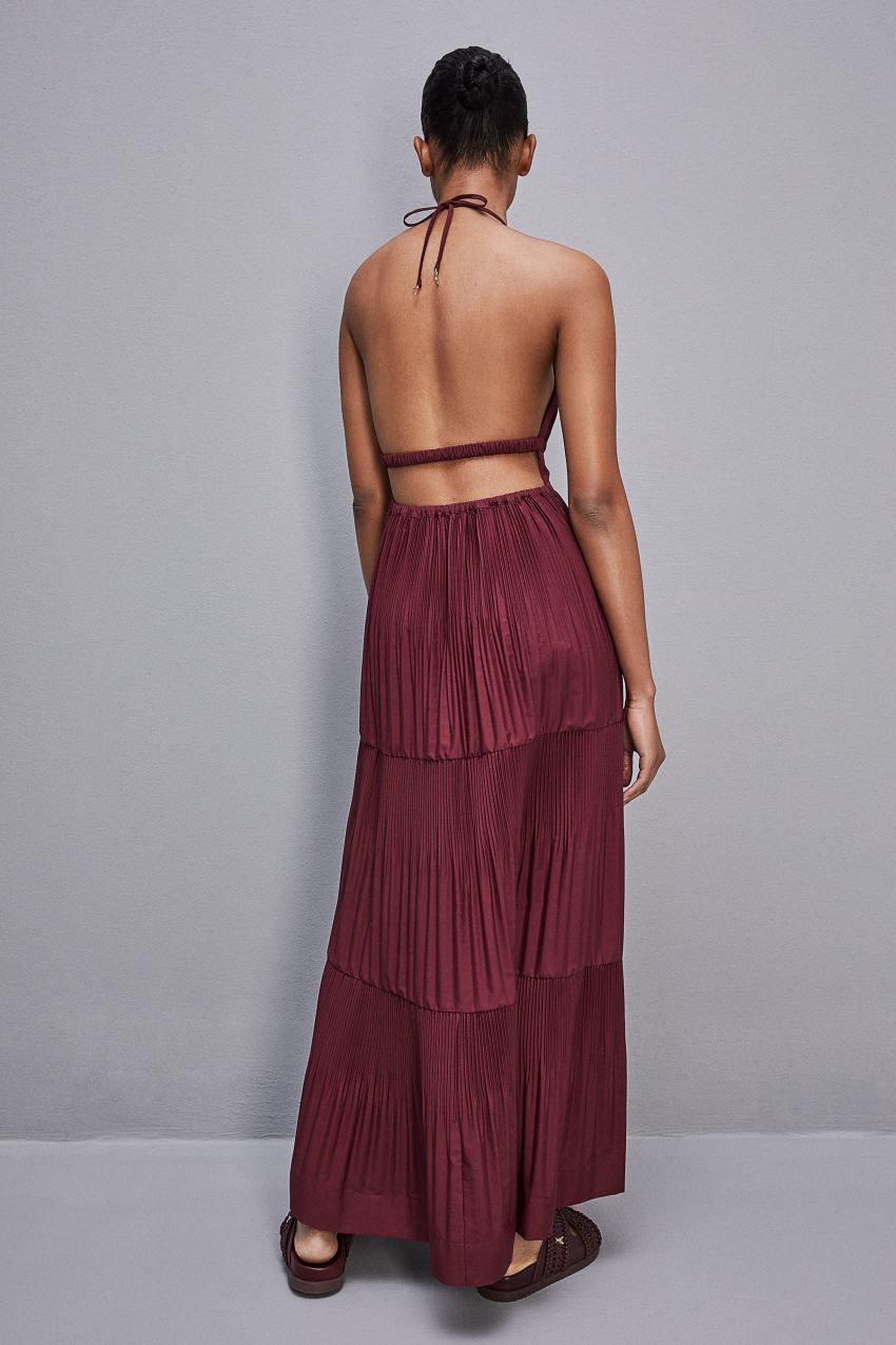 Purple Patrizia Pepe Ankle-length Bare-back Pleated Dress | COI827615