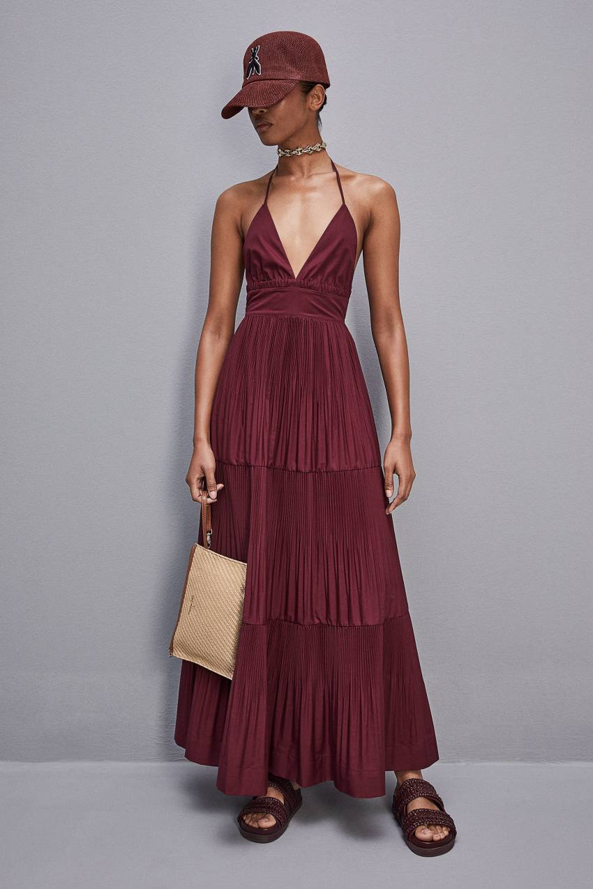 Purple Patrizia Pepe Ankle-length Bare-back Pleated Dress | COI827615