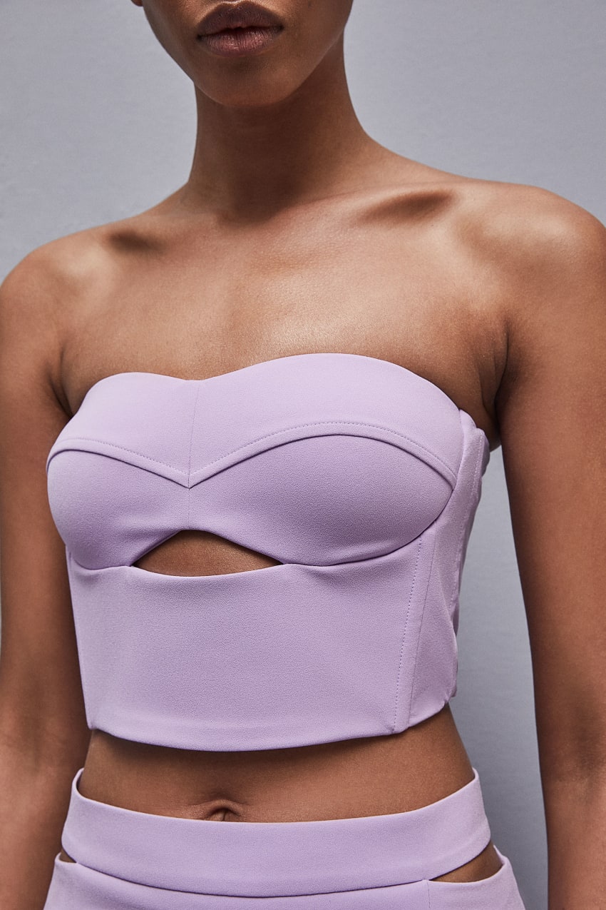 Purple Patrizia Pepe Cut-out Bustier Top In Sablé Crepe Fabric | HXG862135