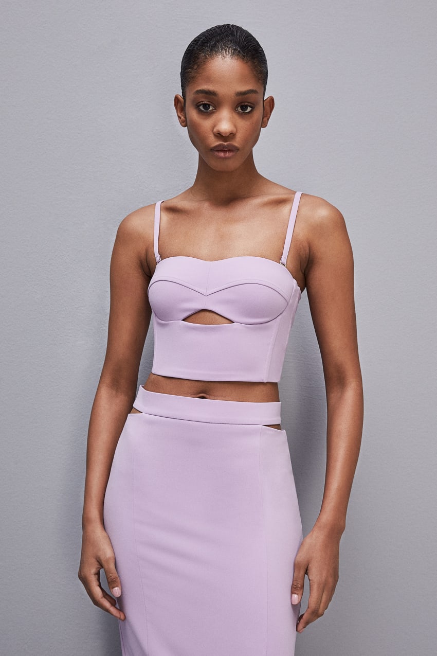 Purple Patrizia Pepe Cut-out Bustier Top In Sablé Crepe Fabric | HXG862135