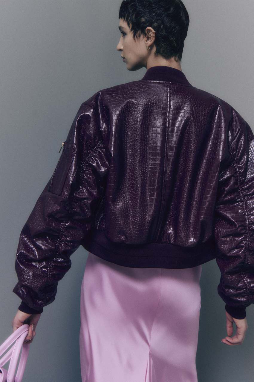 Purple Patrizia Pepe Faux Leather Padded Bomber Jacket | KOE704829