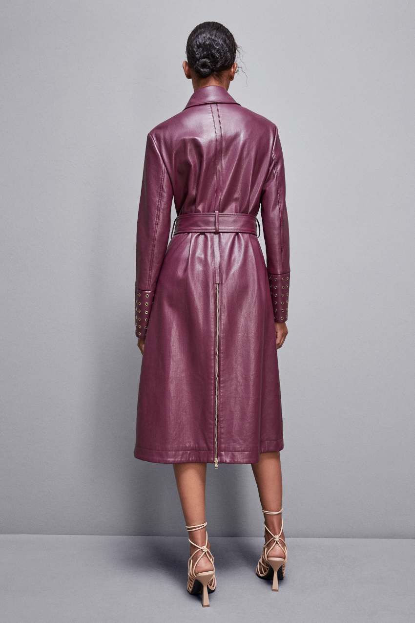 Purple Patrizia Pepe Long Faux Leather Trench Coat With Zipper | FBV653724