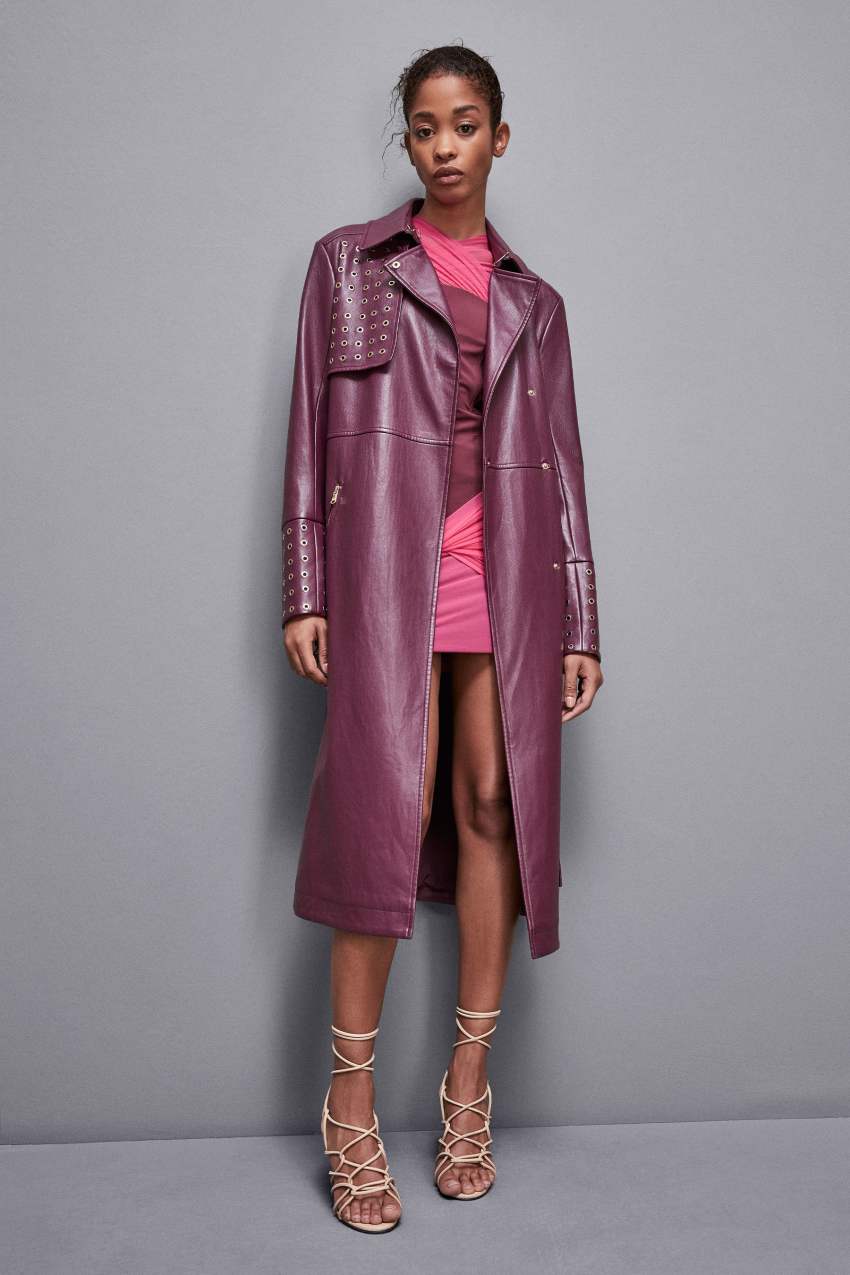 Purple Patrizia Pepe Long Faux Leather Trench Coat With Zipper | FBV653724