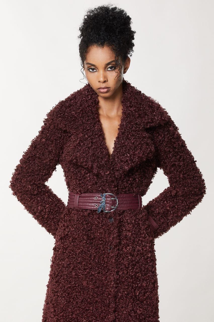 Purple Patrizia Pepe Long Fluffy Coat With Belt | RUE163908