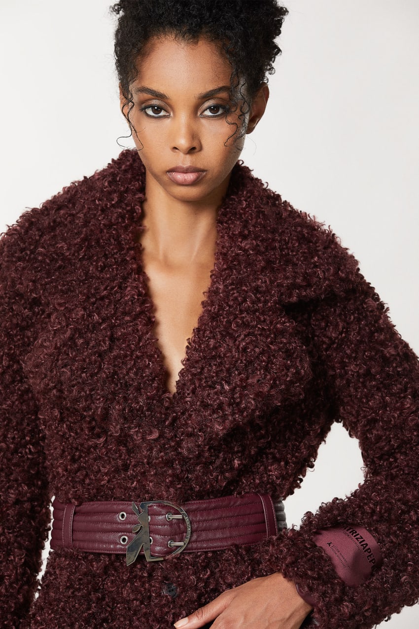 Purple Patrizia Pepe Long Fluffy Coat With Belt | RUE163908